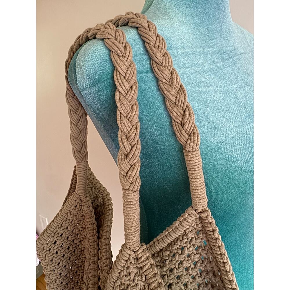 Vanessa Bruno Paris Beige Macramé Crochet Tote Bag Woven Boho Summer Cabas - Picture 6 of 8